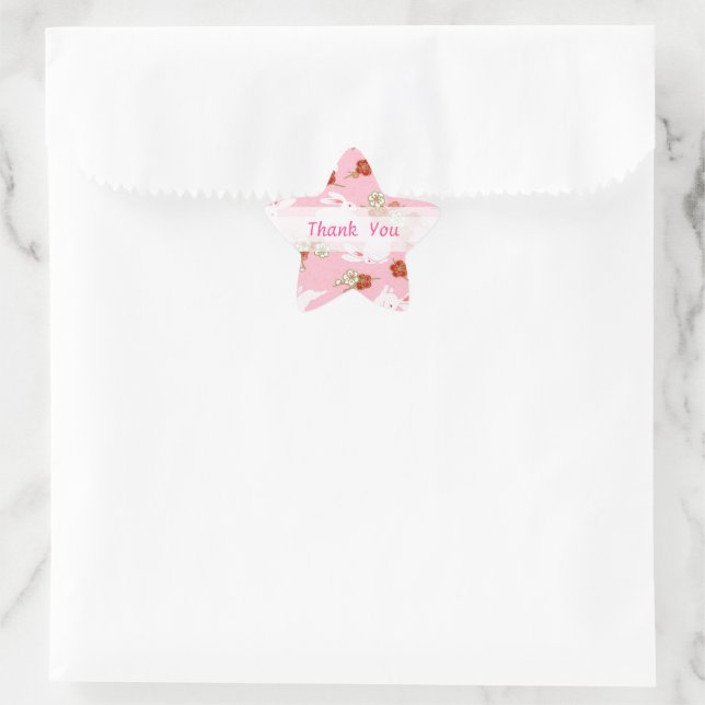 Sticker Étoile Art japonais : Sakuras et lapins roses Merci (Sac)