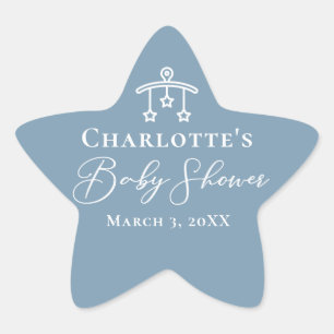 Sticker Étoile Baby shower minimaliste Dusty Bleu Blanc Chic