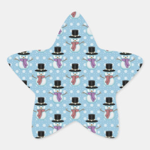 Sticker Étoile Beaux Snowmen sur Motif bleu pâle