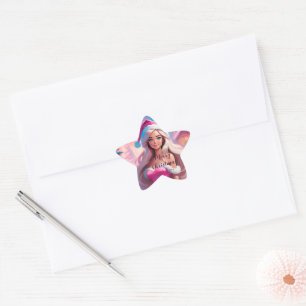 Sticker Étoile Belle fille de Noël rose 01