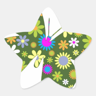 Sticker Étoile Belles fleurs fantaisistes aux ailes de papillon A