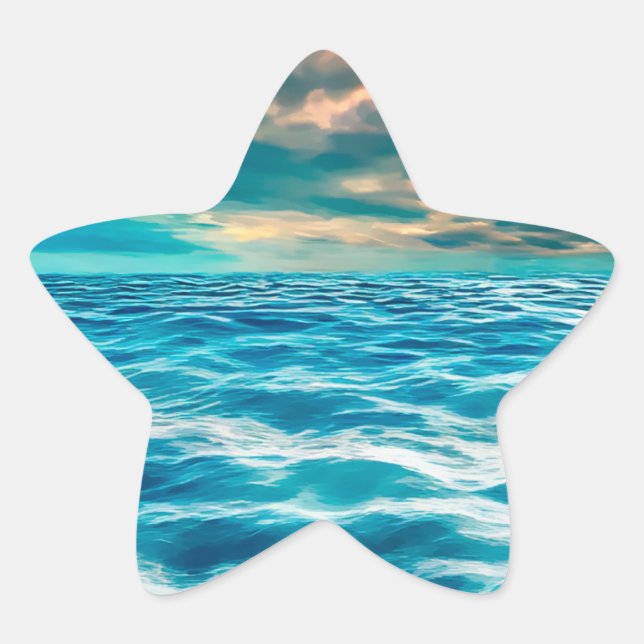 Sticker Étoile Blue Ocean Seascape Ciel nuageux peinture numériqu (Devant)