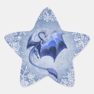 Sticker Étoile Blue Winter Dragon Imaginaire Nature Art