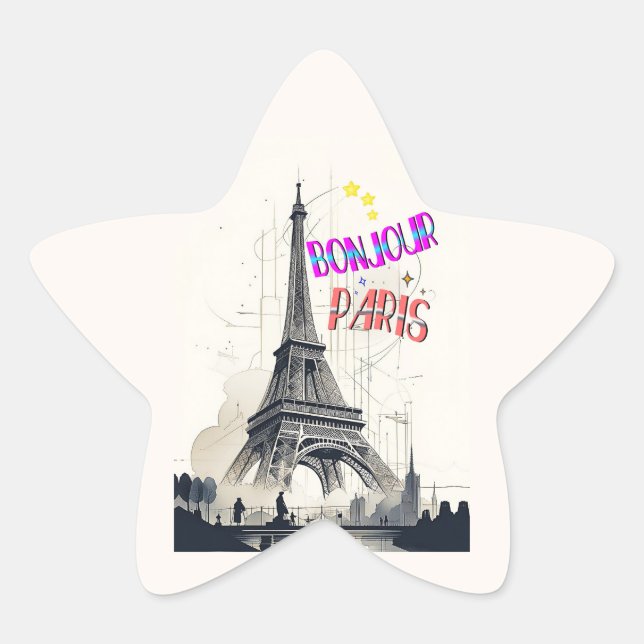 Sticker Étoile Bonjour Paris coloré (Devant)