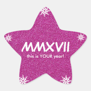 Sticker Étoile Bonne année 2017 Motivation numérique romaine rose