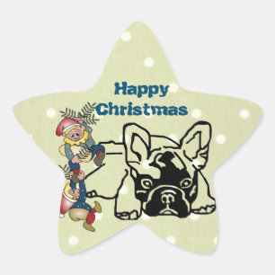 Sticker Étoile Bouledogues français Noël French Bulldog