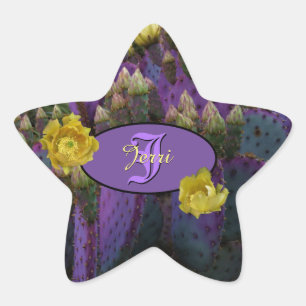 Sticker Étoile Cactus Violet Avec Enveloppe Fleurs Jaunes