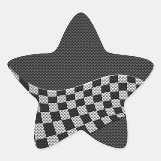 Sticker Étoile Carbone Fiber Style Racing Drapeau Checkers Vague  (Devant)