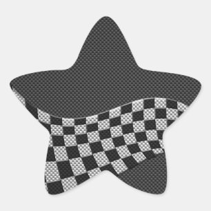 Sticker Étoile Carbone Fiber Style Racing Drapeau Checkers Vague 
