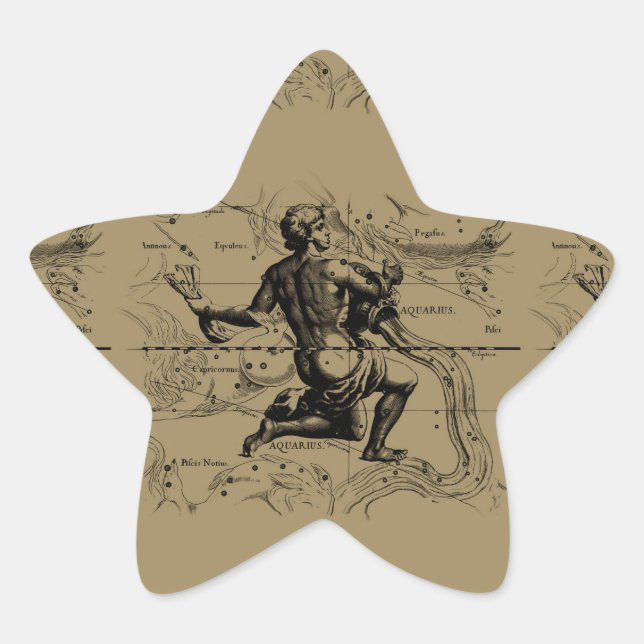 Sticker Étoile Carte Aquarius Constellation par Hevelius (Devant)