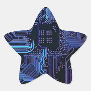Sticker Étoile Carte cool de circuit d'ordinateur bleu