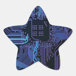 Sticker Étoile Carte cool de circuit d'ordinateur bleu
