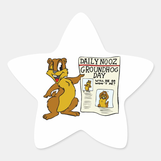 Sticker Étoile Cartoon mignon Groundhog avec papier journal de la (Devant)