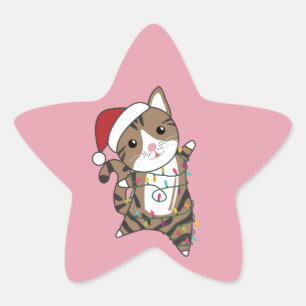 Sticker Étoile Chat Noël Neige hiver Animaux Chats Star Sticke