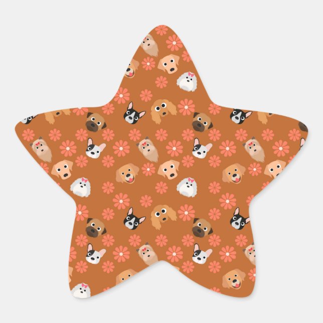 Sticker Étoile Chiens et fleurs rouille (Devant)