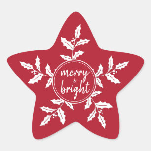 Sticker Étoile Christmas Holly, Rouge et Blanc, Lumineux