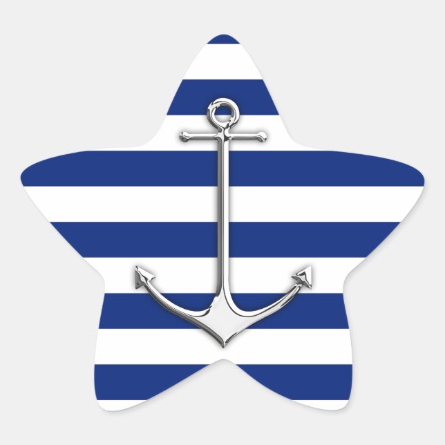 Sticker Étoile Chrome comme Ancre mince sur les rayures nautiques (Devant)