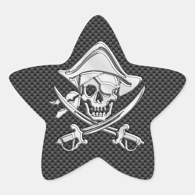 Sticker Étoile Chrome comme Pirate sur Black Carbon Fiber (Devant)