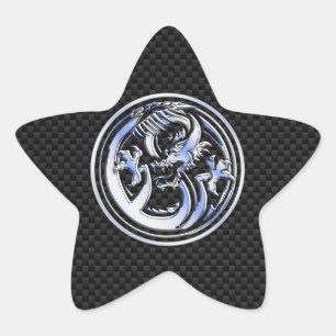 Sticker Étoile Chrome style Dragon badge on Carbon Fiber Print