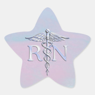 Sticker Étoile Chrome Style RN Caduceus Médicale Mère Pearl Look