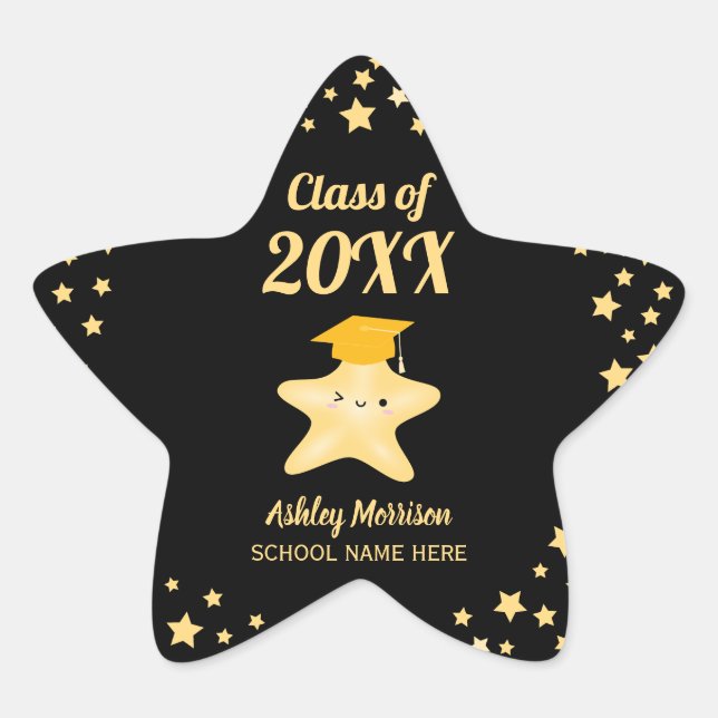 Sticker Étoile Classe de 2023 Black and Gold Stars Graduation (Devant)