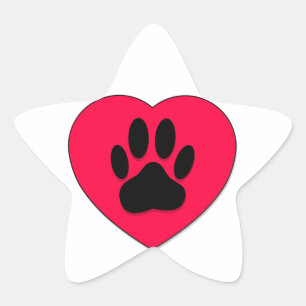 Sticker Étoile Coeur rouge avec Empreinte de patte de chien