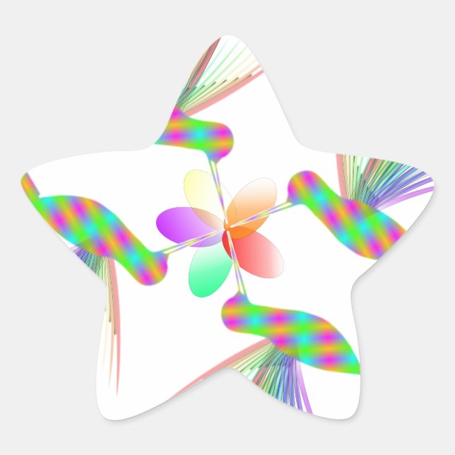 Sticker Étoile Colibris Arc-En-Ciel Embrasser Une Fleur (Devant)