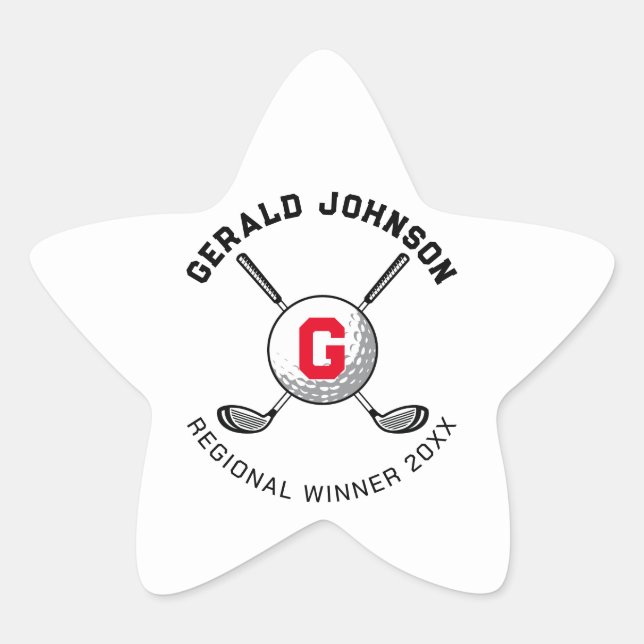Sticker Étoile Conception de monogramme de golf élégant personnal (Devant)