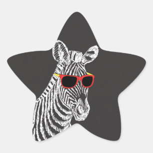Sticker Étoile Cool mignon drôle zèbre blanc croquis avec lunette