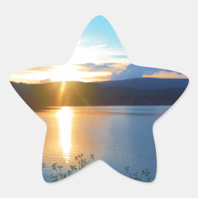 Sticker Étoile Coucher de soleil bleu sur le lac (Devant)