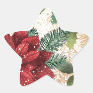 Sticker Étoile Crème verte rouge Retro les années 50 Poinsettia