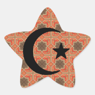 Sticker Étoile Croissant et étoile avec Arrière - plan en mosaïqu