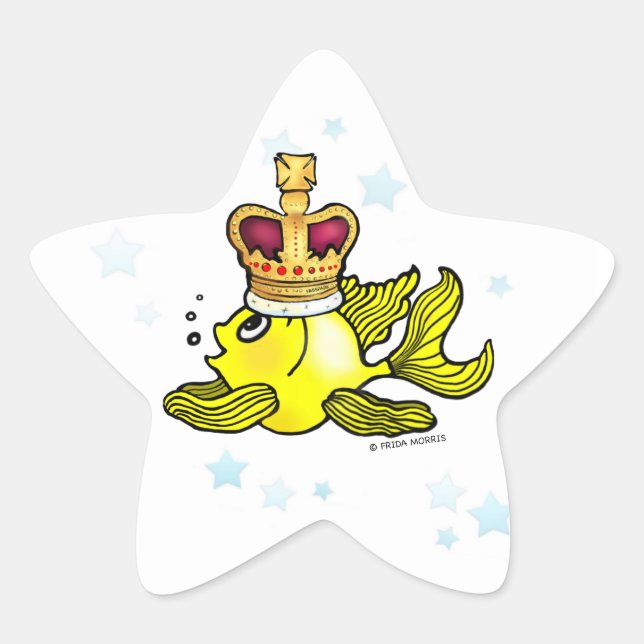 Sticker Étoile Crown Fish ~ drôle mignon monarque royal dessin an (Devant)