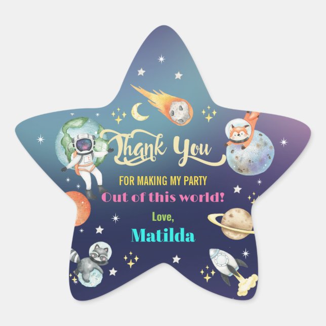 Sticker Étoile Cute Astronaut Espace Planètes Fille Anniversaire (Devant)