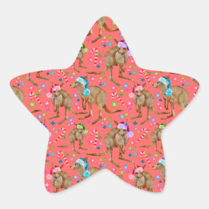 Sticker Étoile Cute Kangaroo Rose de Noël