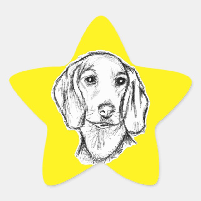 Sticker Étoile dachshund hand drawn sketch black white puppy dog  (Devant)