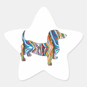 Sticker Étoile Dachshund psychédélique rétro