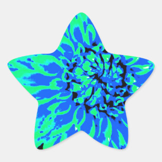 Sticker Étoile dahlias bleu et vert vif dans le bocal de mason