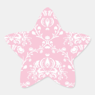 Sticker Étoile Damas rose et blanc