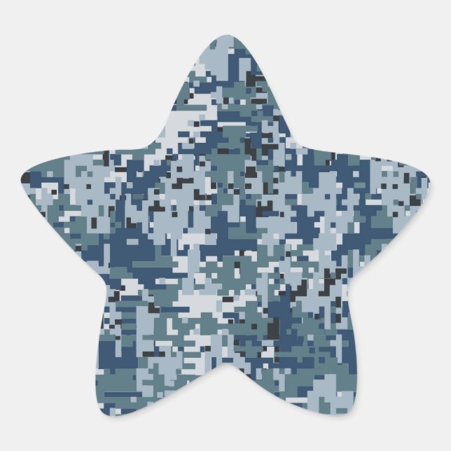Sticker Étoile Décor Camouflage Pixels numériques bleu marine (Devant)