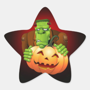 Sticker Étoile Dessin de Frankenstein Monster avec Citrouille