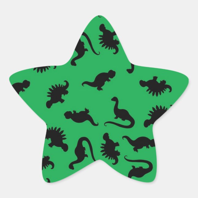 Sticker Étoile Dinosaur Silhouettes on Green Background (Devant)