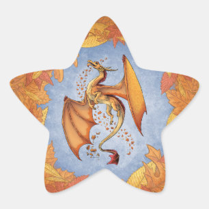 Sticker Étoile Dragon d'Orange d'Art Imaginaire d'automne