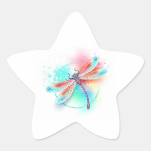 Sticker Étoile Dragonfly rouge sur l'arrière - plan aquarelle