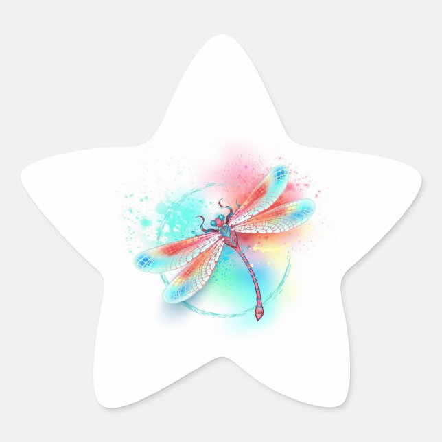 Sticker Étoile Dragonfly rouge sur l'arrière - plan aquarelle (Devant)