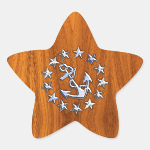 Sticker Étoile Drapeau de yacht d'argent sur bois de teck nautiqu