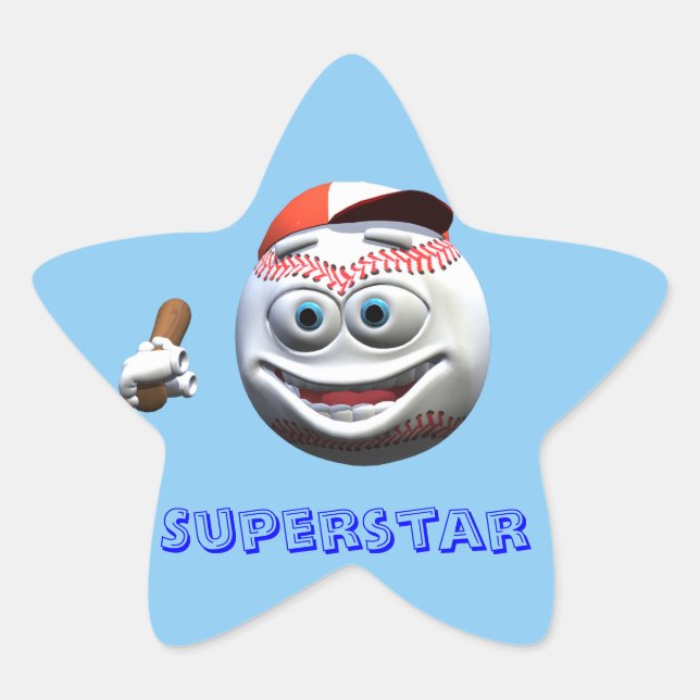 Sticker Étoile Drôle Cartoon Baseball avec chauve-souris (Devant)