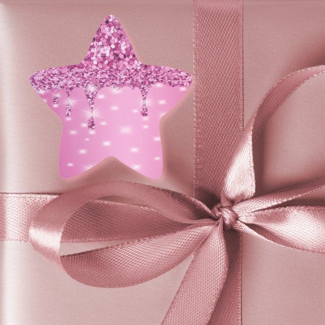 Sticker Étoile Elegant Dégoulinant de Paillettes Rose Chaud (Hot pink glitter drip bachelorette sticker — perfect for favors, gift bags, or party decor)