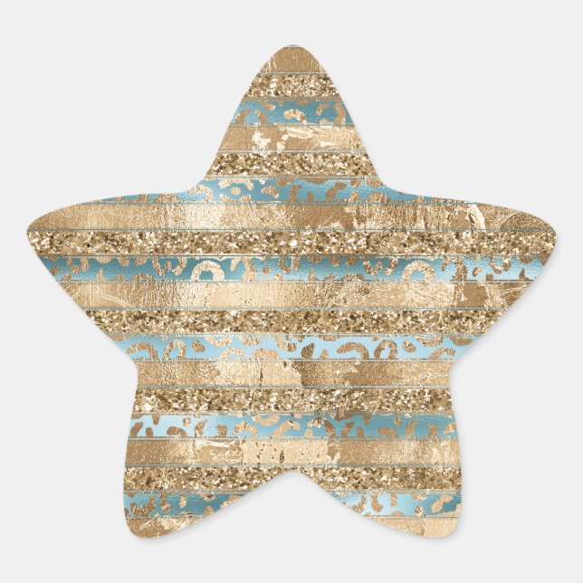 Sticker Étoile Empreinte de léopard Parties scintillant Aqua Blue (Devant)