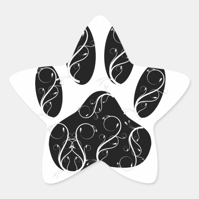 Sticker Étoile Empreinte de patte Chien Noir Avec Flouris Blanc (Devant)